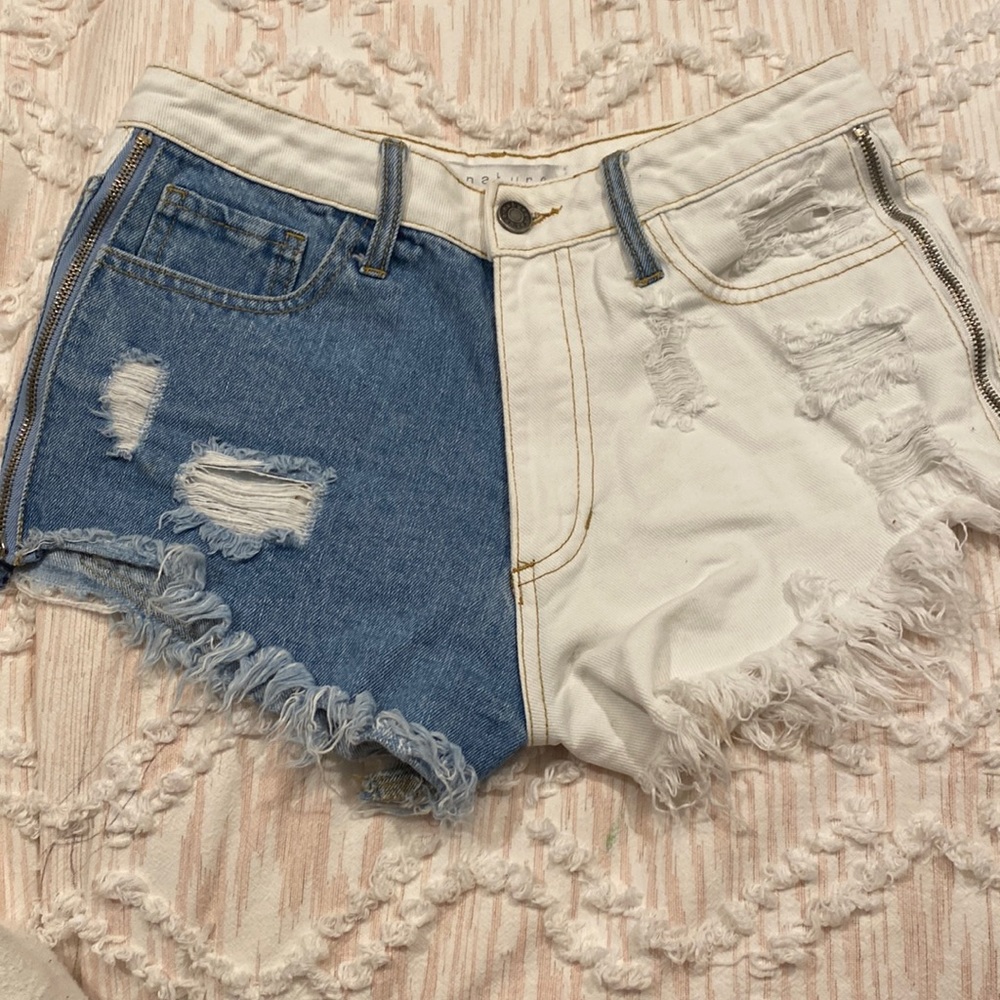 Blue and White Jeans Shorts